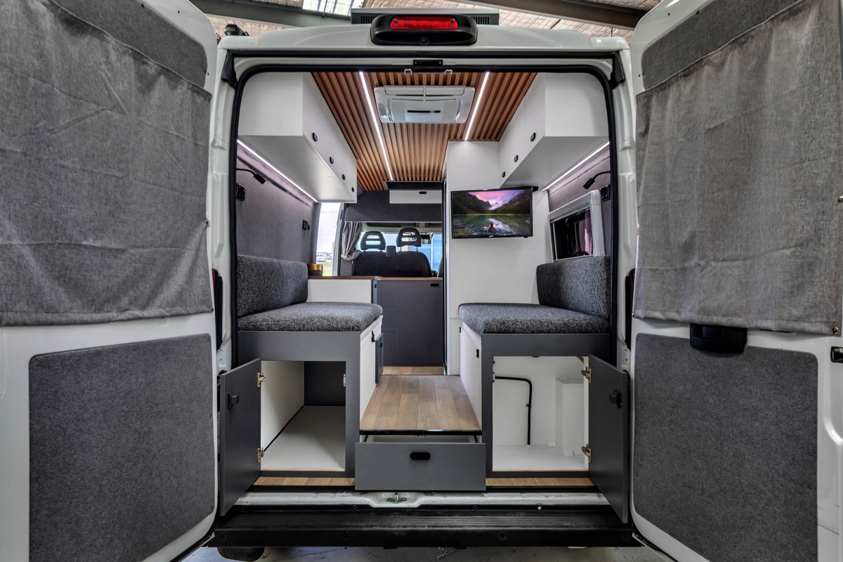 Finished Fiat Ducato campervan conversion in the Focus RV workshop