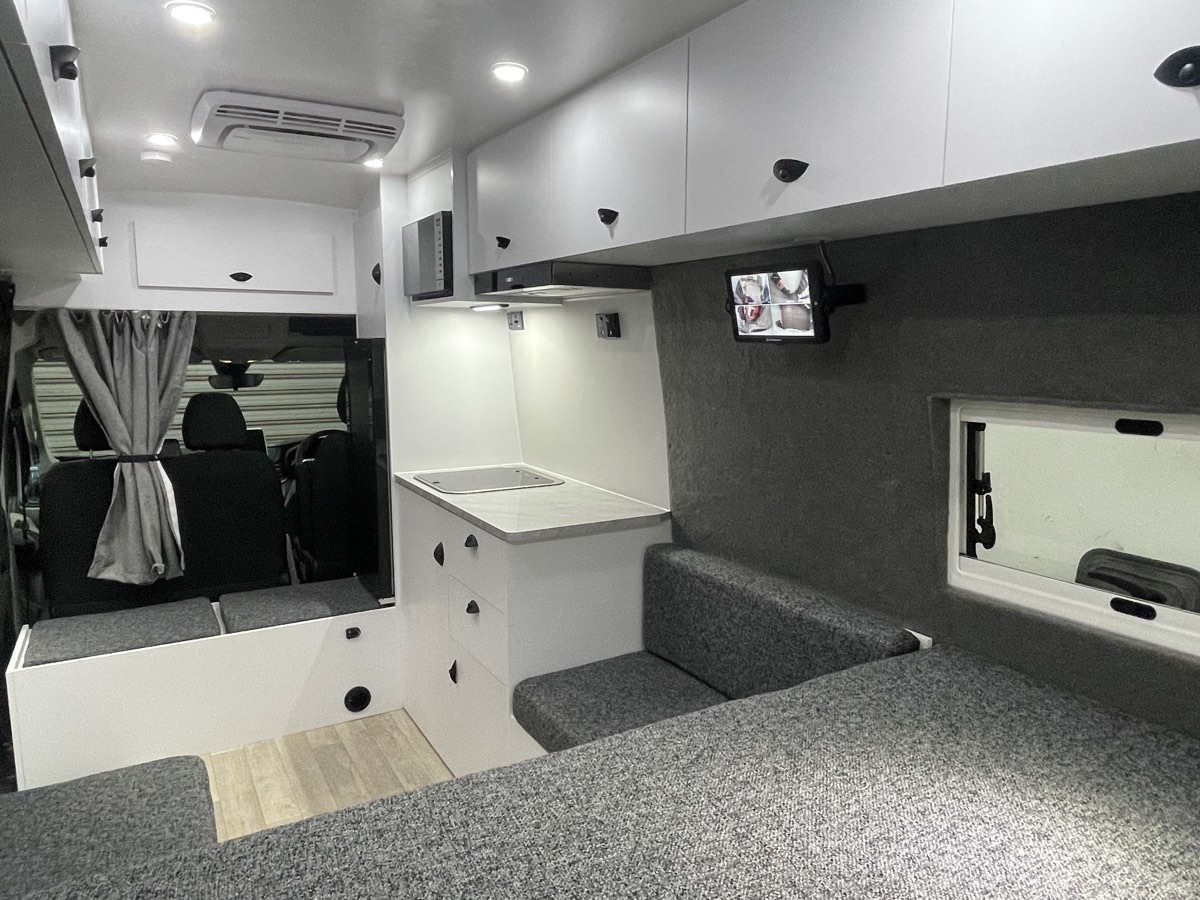 Renault Trafic pop-top on the Focus RV Campbellfield workshop floor
