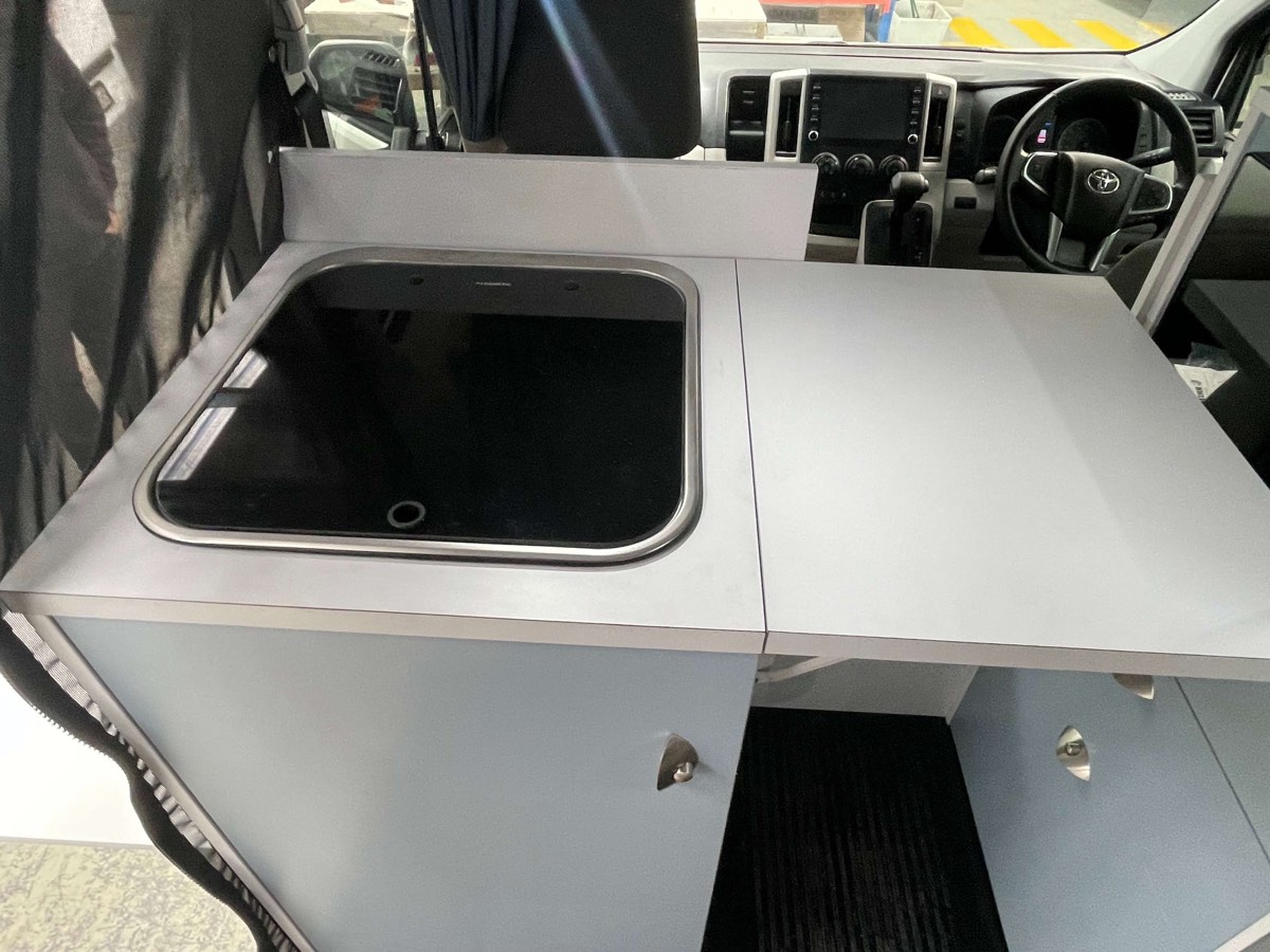 Fiat Ducato campervan conversion with rear doors open at Focus RV